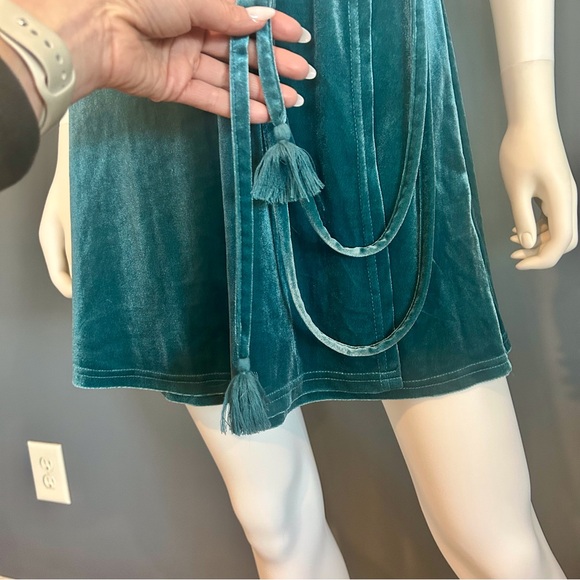 Billabong Teal Blue Velvet Wrap Tassel Mini Dress - Picture 5 of 15